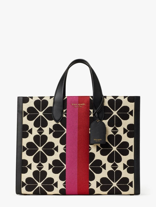 Oversized Spade Flower Jacquard Stripe Manhattan Large Tote