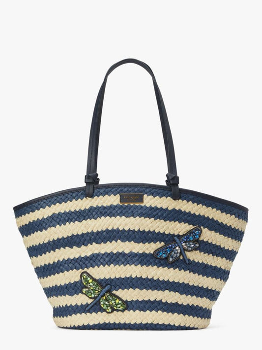 Shore Thing Embellished Striped Straw Large Tote