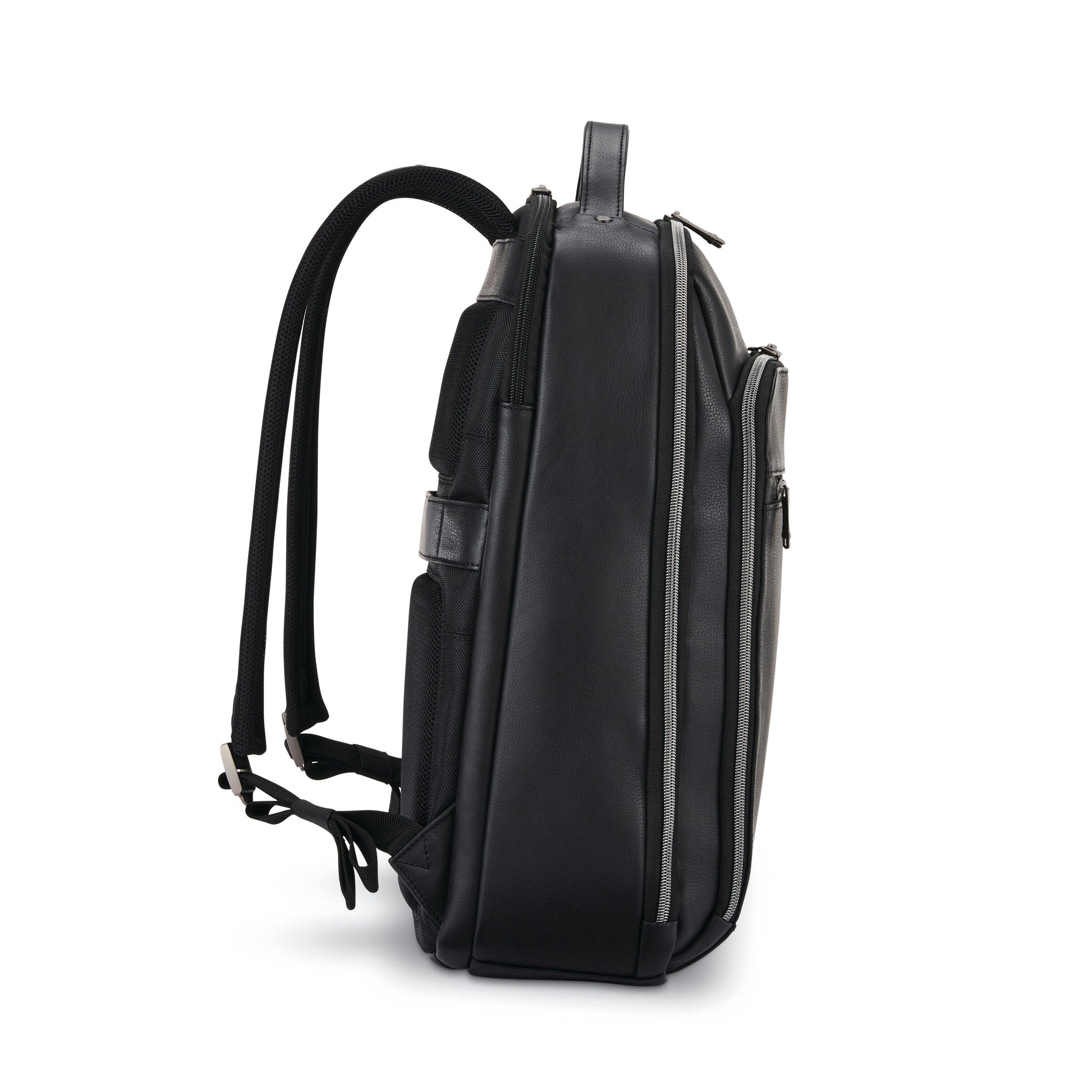 Leather backpack for business travel with separate laptop compartment