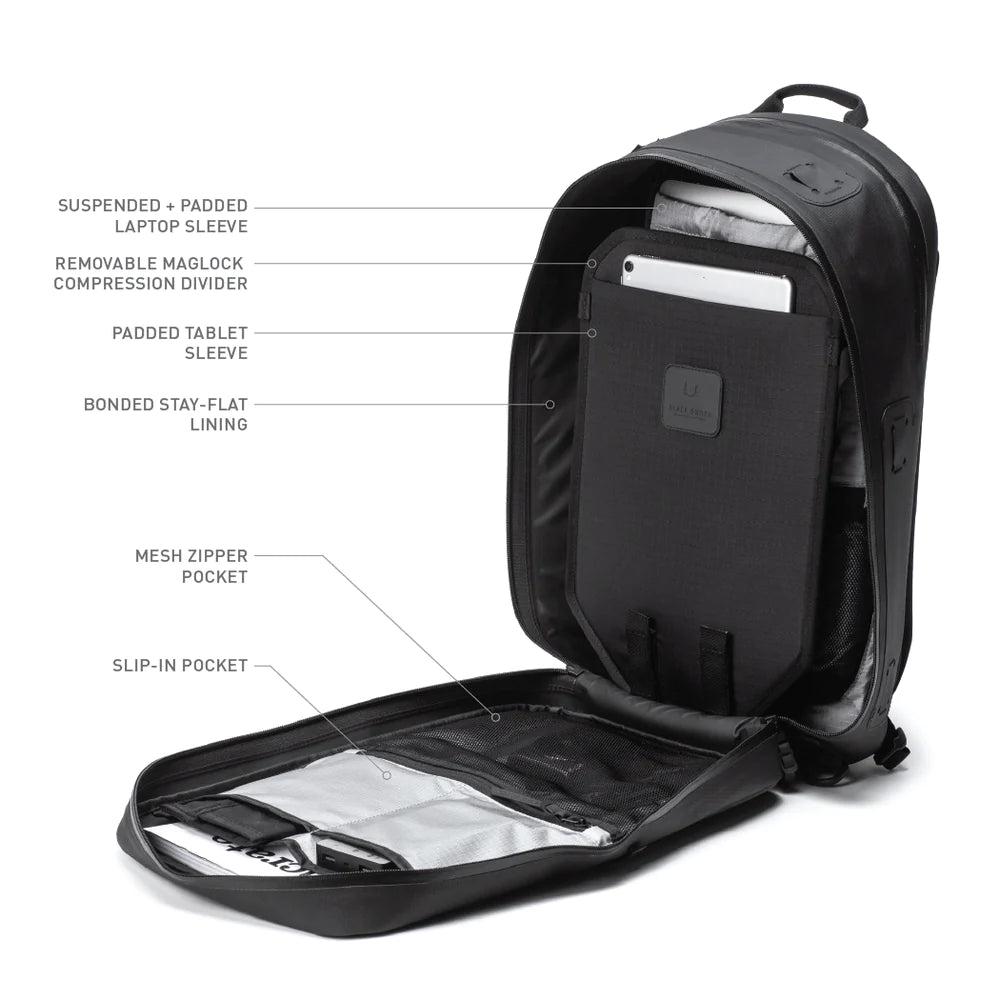 Waterproof minimalist backpack for laptop convertible with water bottle holder