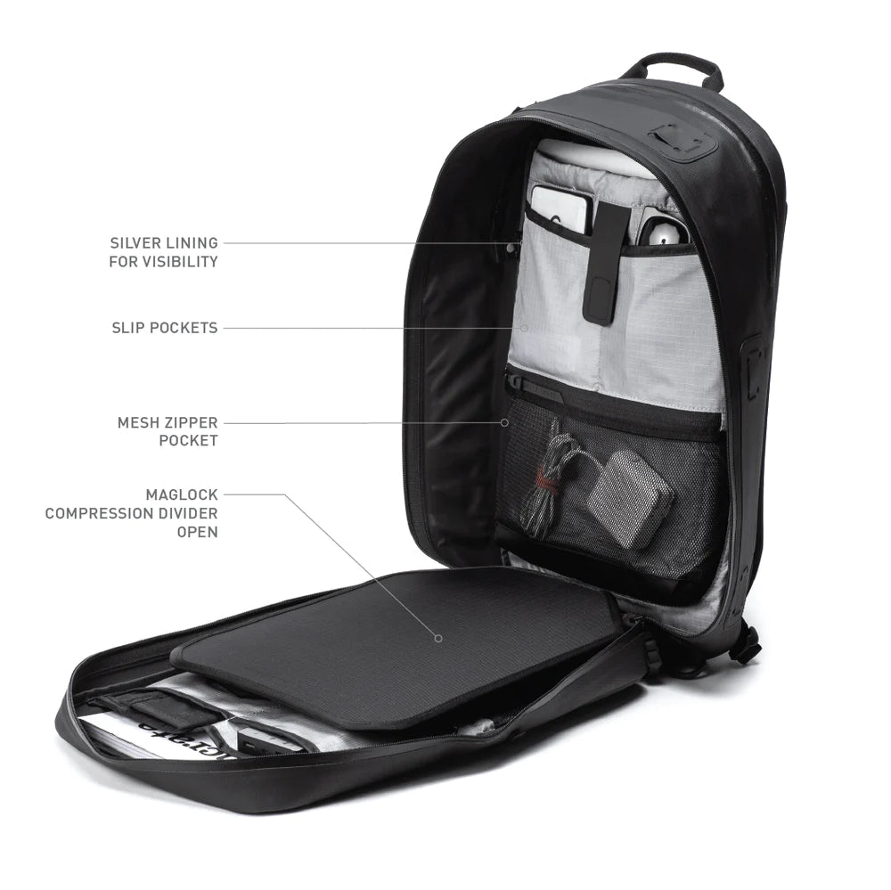 Waterproof minimalist backpack for laptop convertible with water bottle holder