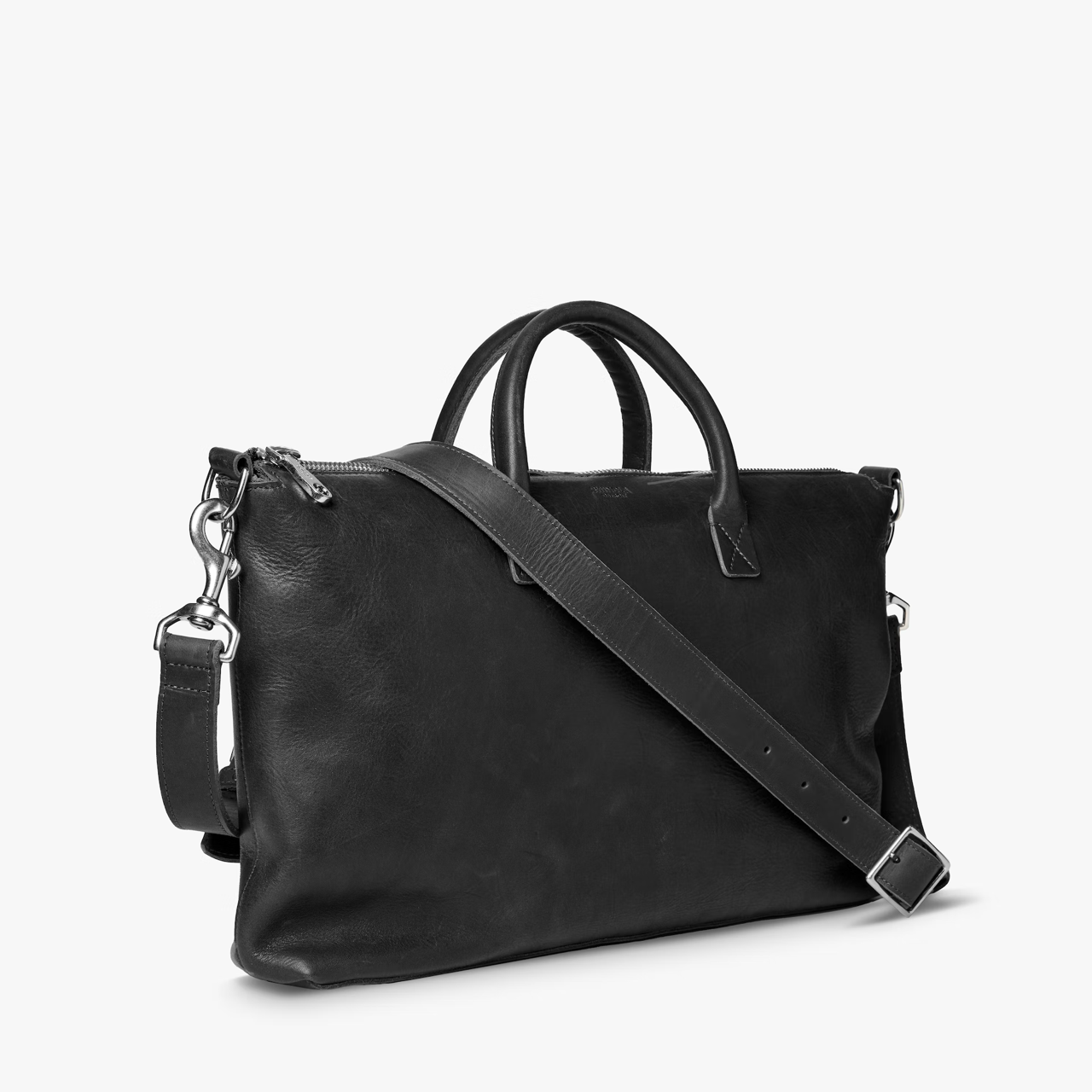 Simple leather brief duffel bag for work laptop