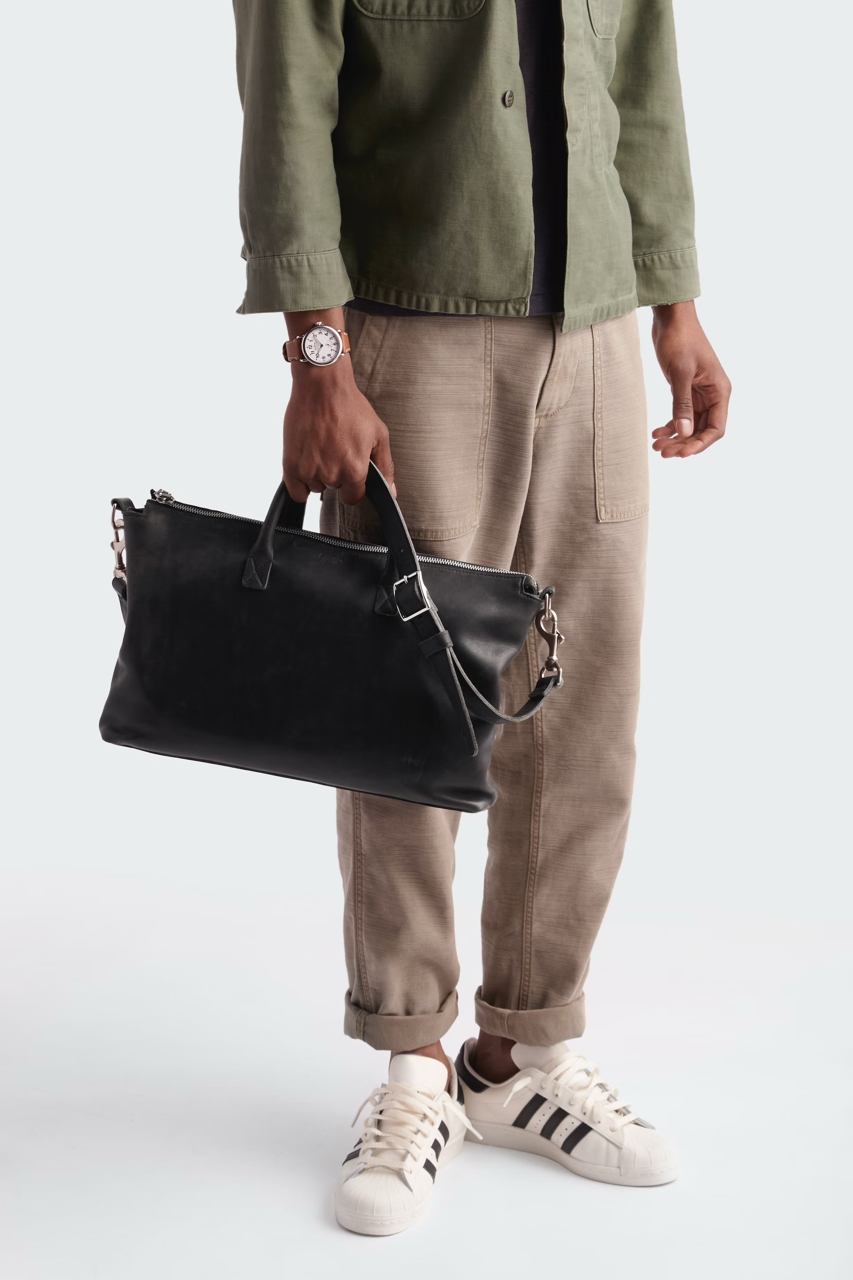 Simple leather brief duffel bag for work laptop