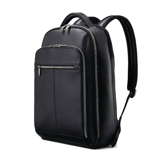 Leather backpack for business travel with separate laptop compartment