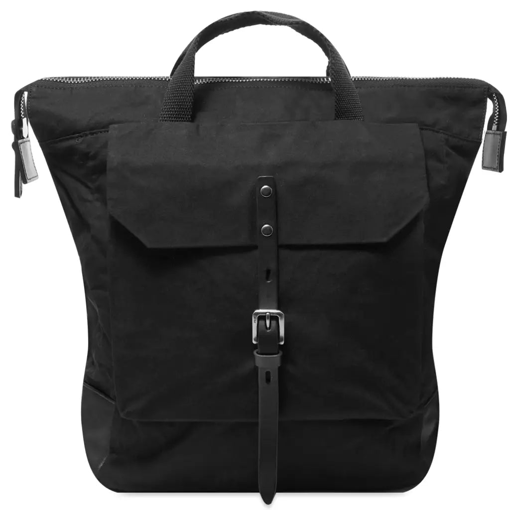 Waxed cotton tote backpack with leather trim